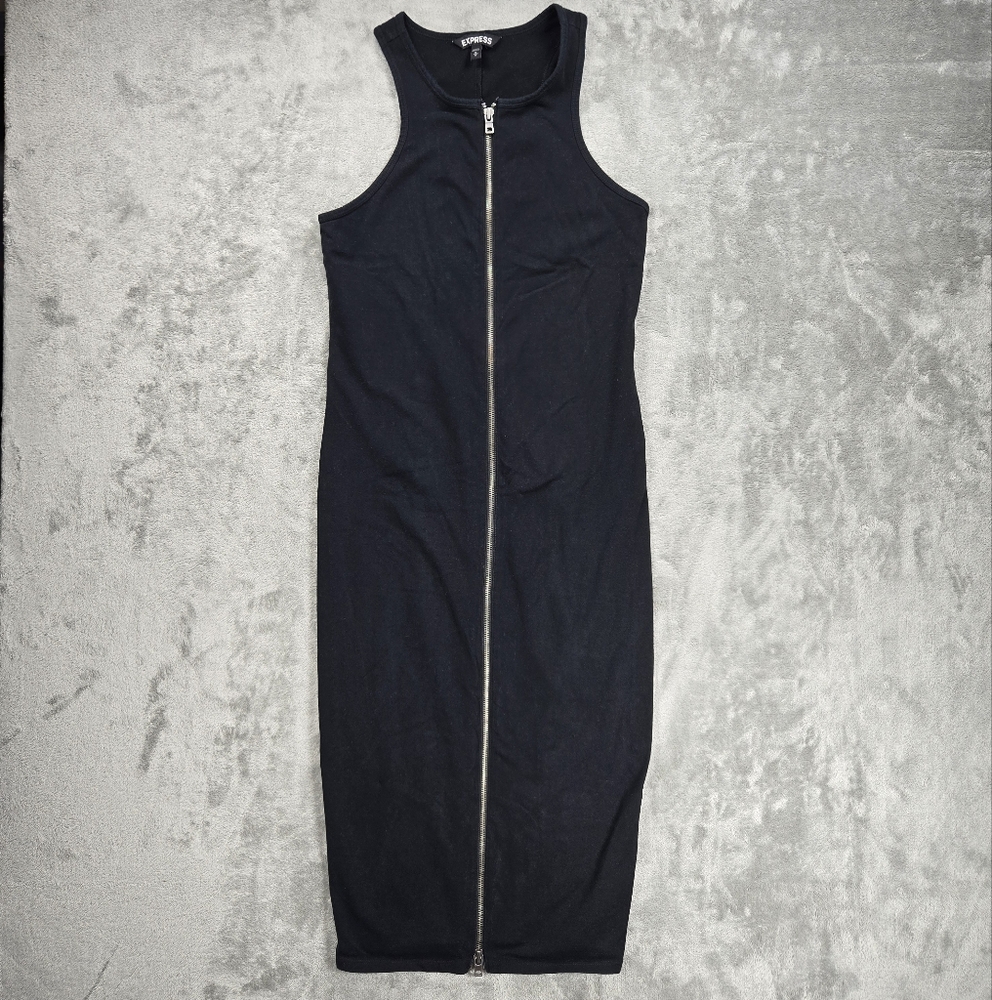 Express Zip Front Midi Black Sleeveless Dress